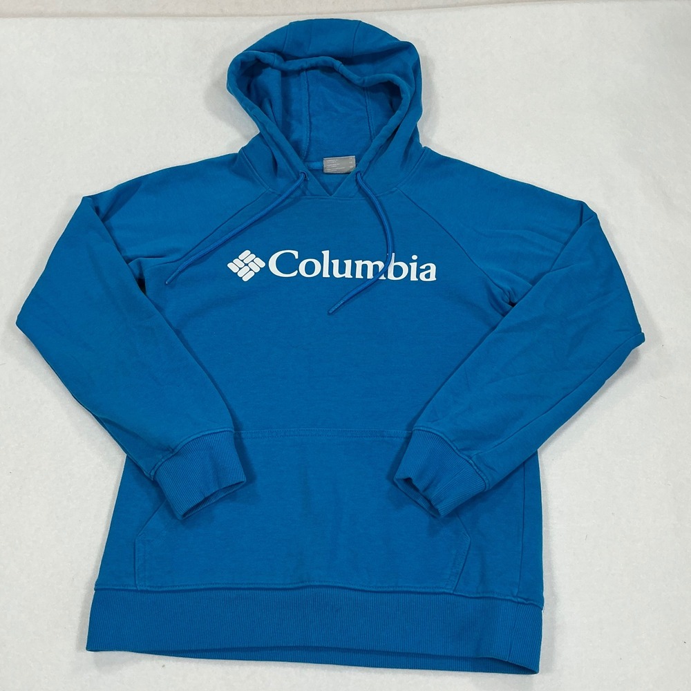 Columbia Womens XS Blue Logo Pullover Hoodie Raglan Sleeve AL1486